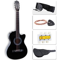 LAGRIMA Cutaway Design Electric Acoustic Guitar w/Guitar Case, Strap & Tuner in Black   